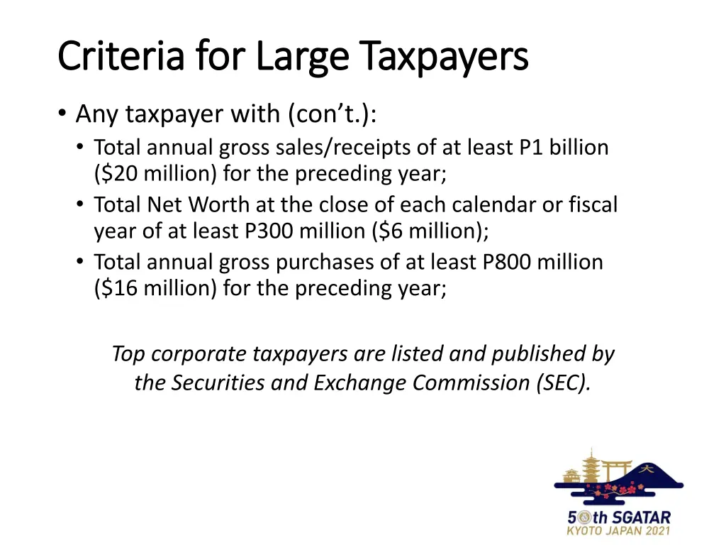 criteria for large taxpayers criteria for large 2