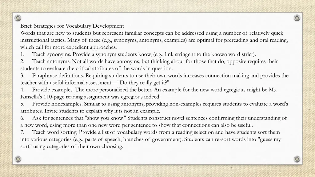 brief strategies for vocabulary development words
