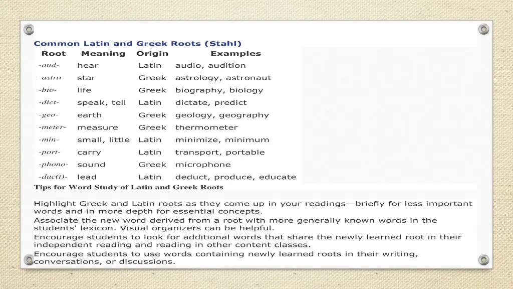 common latin and greek roots stahl root meaning