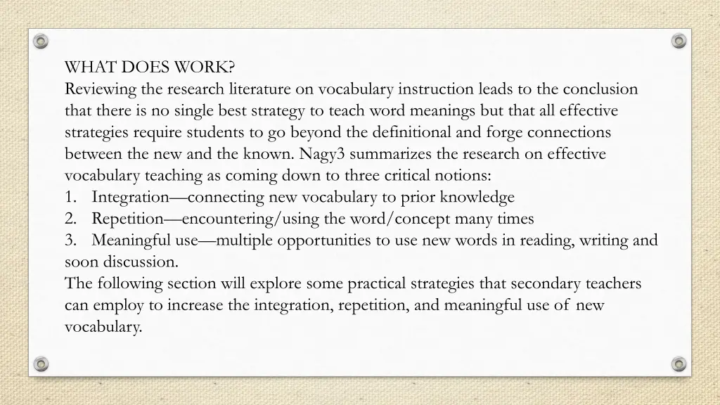 what does work reviewing the research literature