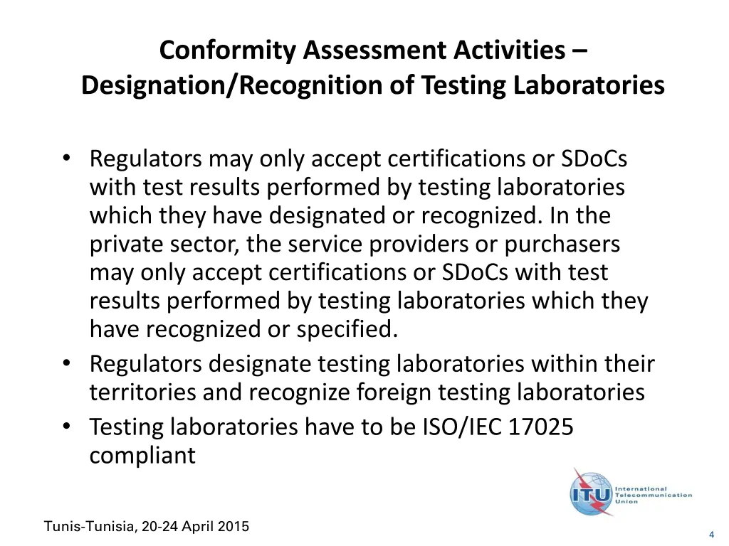 conformity assessment activities designation 1