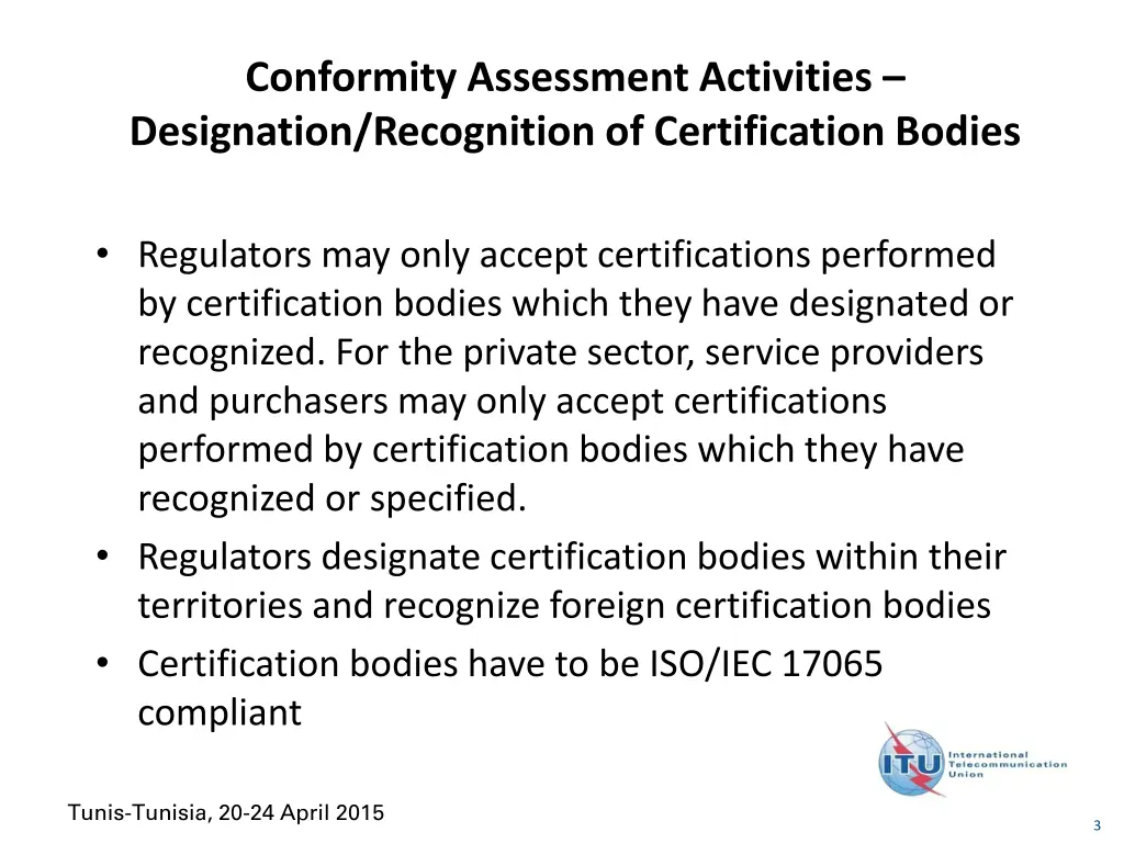 conformity assessment activities designation