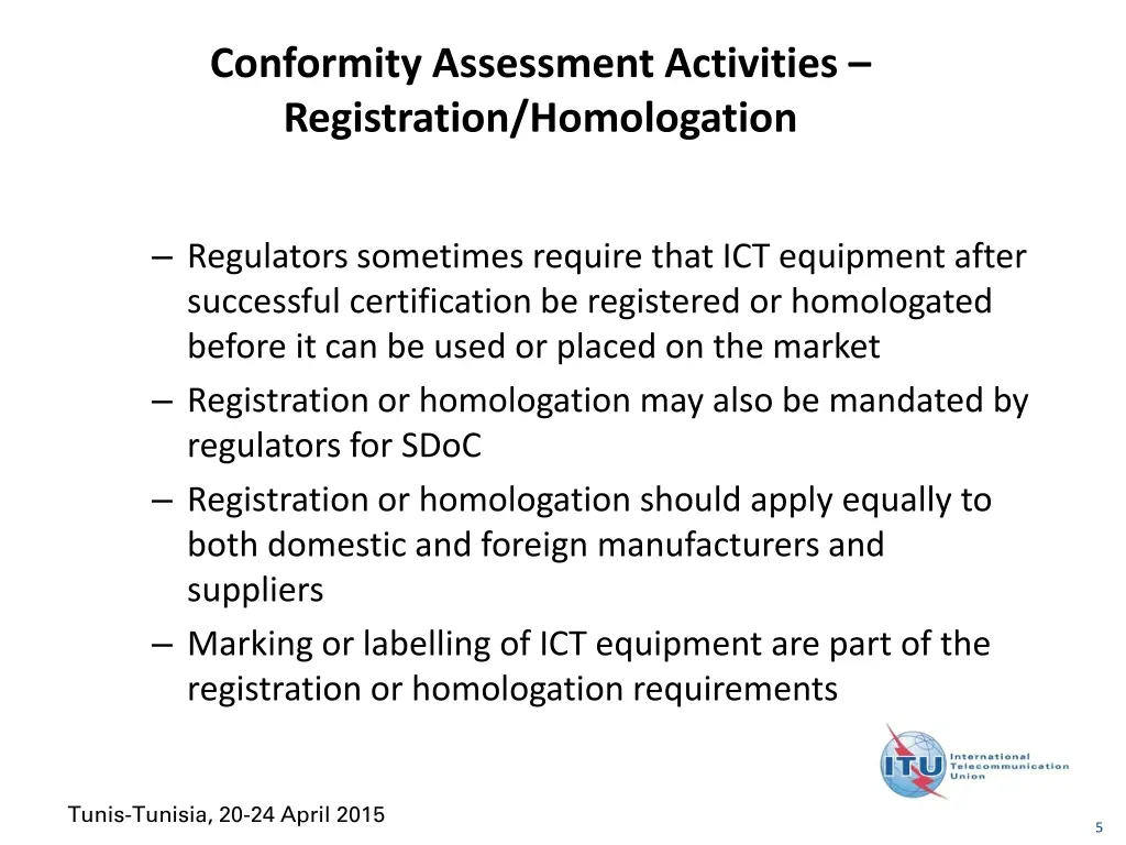 conformity assessment activities registration