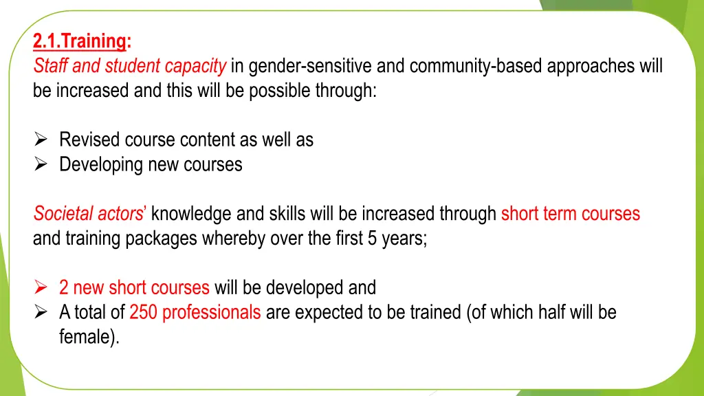 2 1 training staff and student capacity in gender