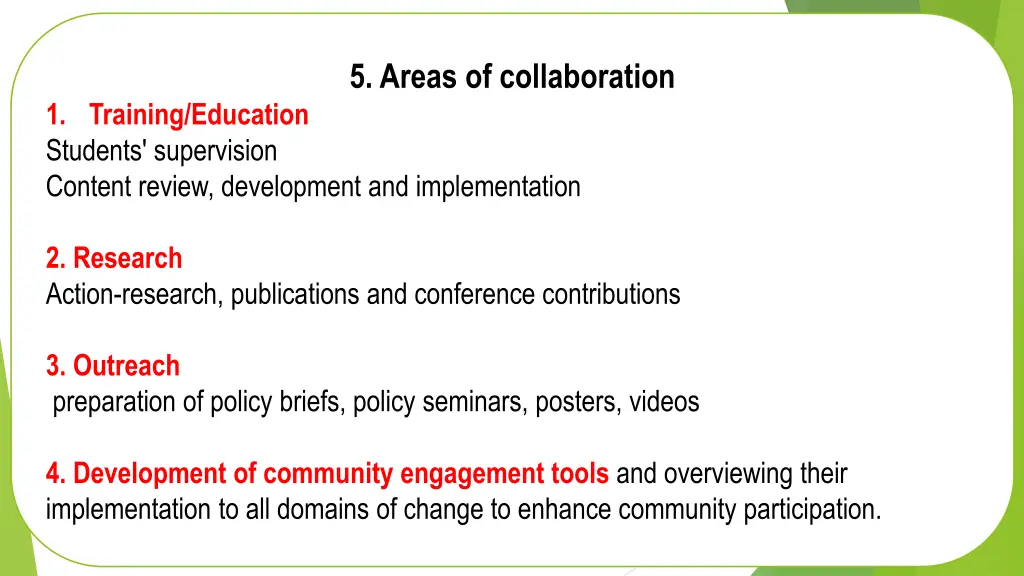 5 areas of collaboration