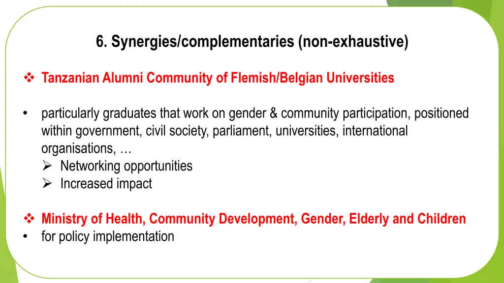 6 synergies complementaries non exhaustive