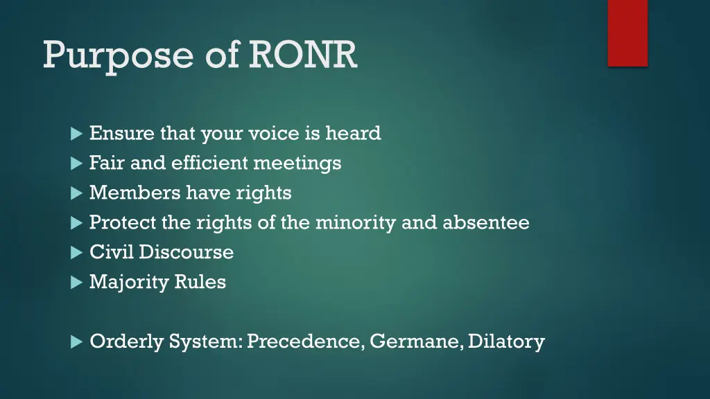 purpose of ronr