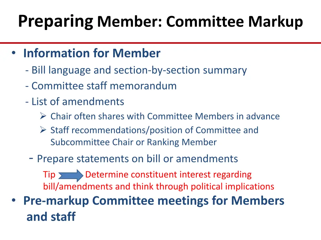 preparing member committee markup