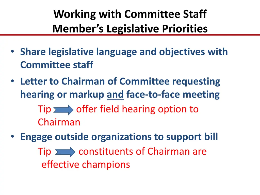 working with committee staff member s legislative