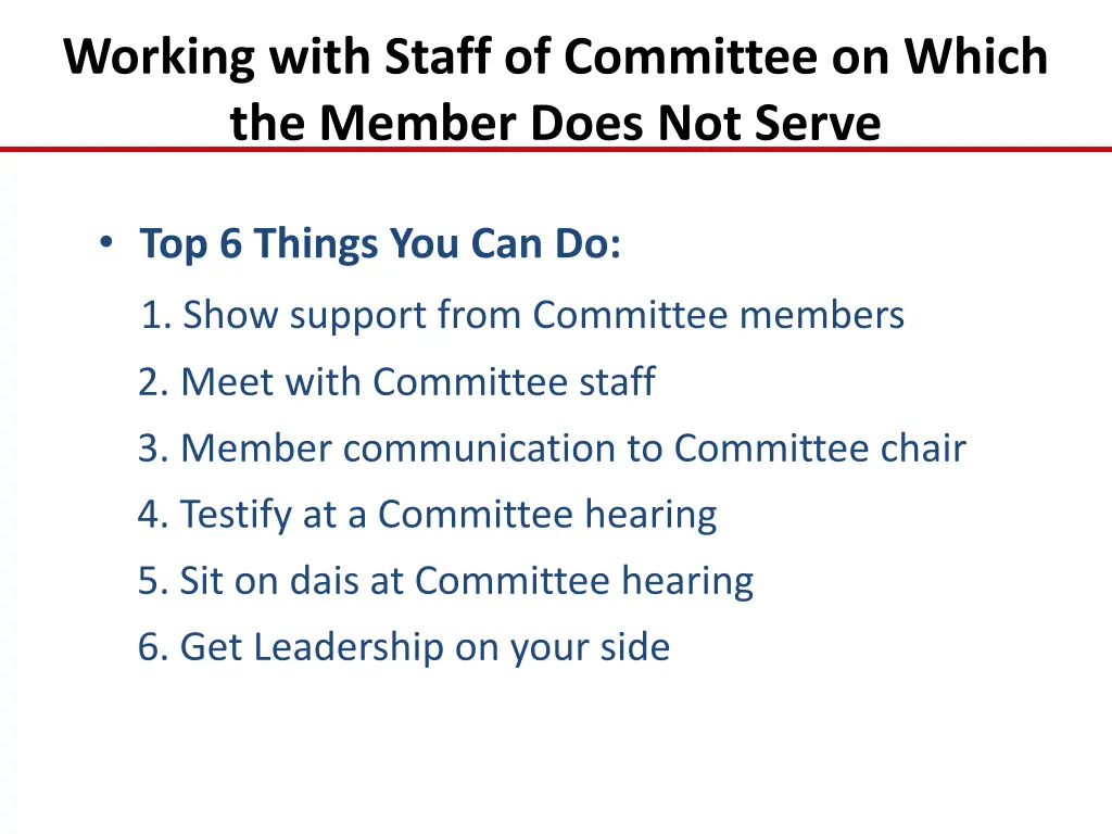 working with staff of committee on which