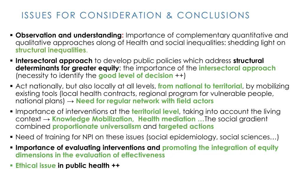 issues for consideration conclusions