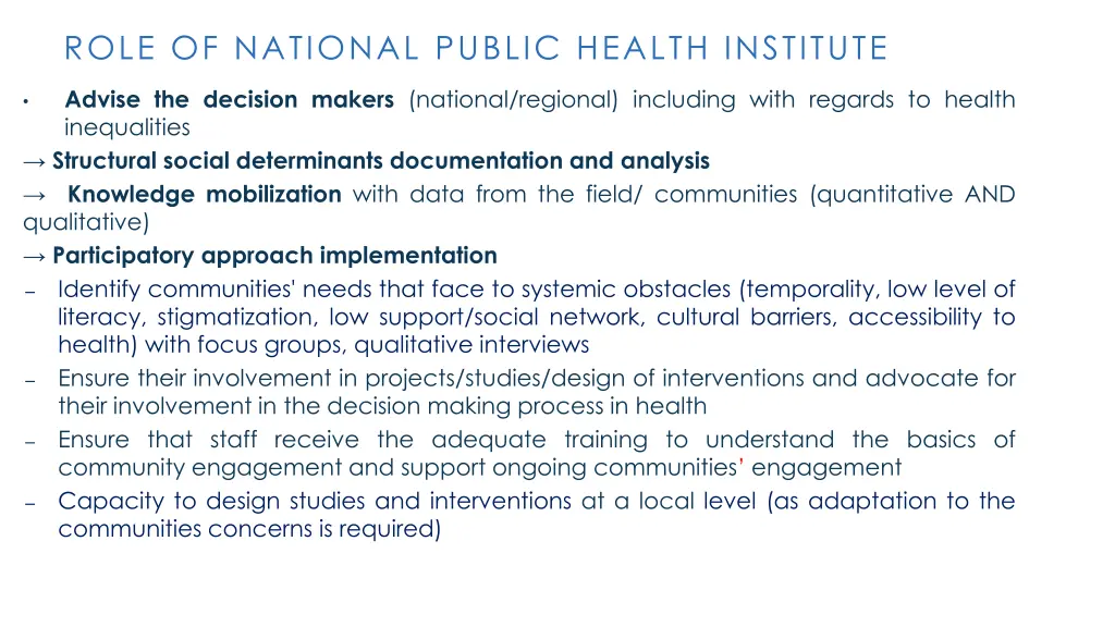 role of national public health institute