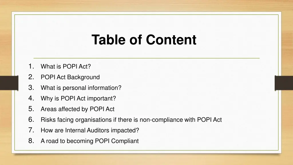 table of content