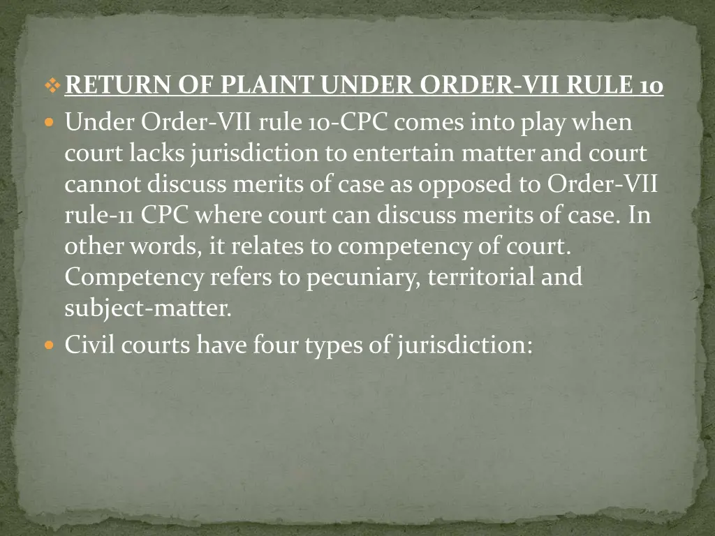 return of plaint under order vii rule 10