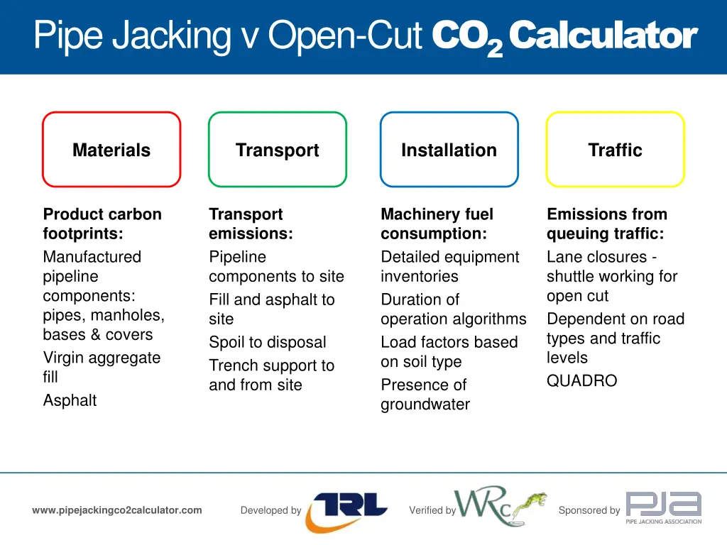 pipe jacking v open cut co 2 calculator 10