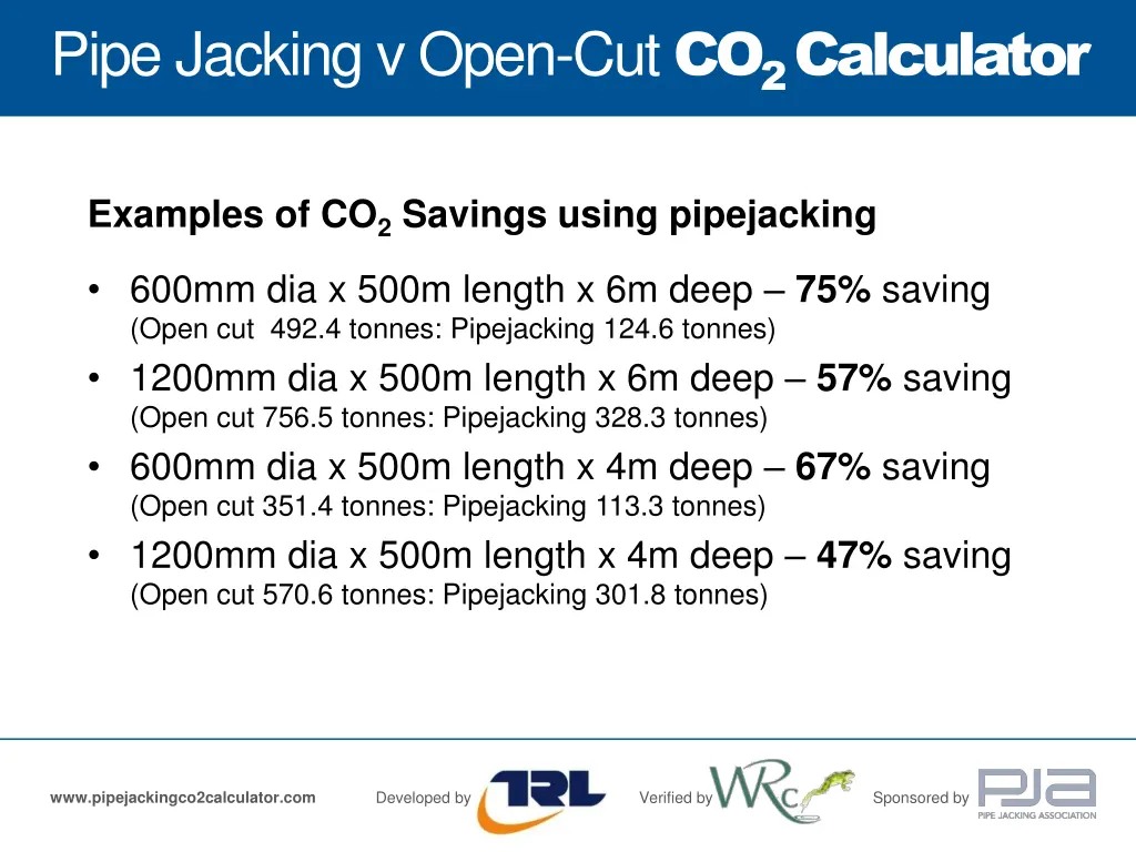 pipe jacking v open cut co 2 calculator 19