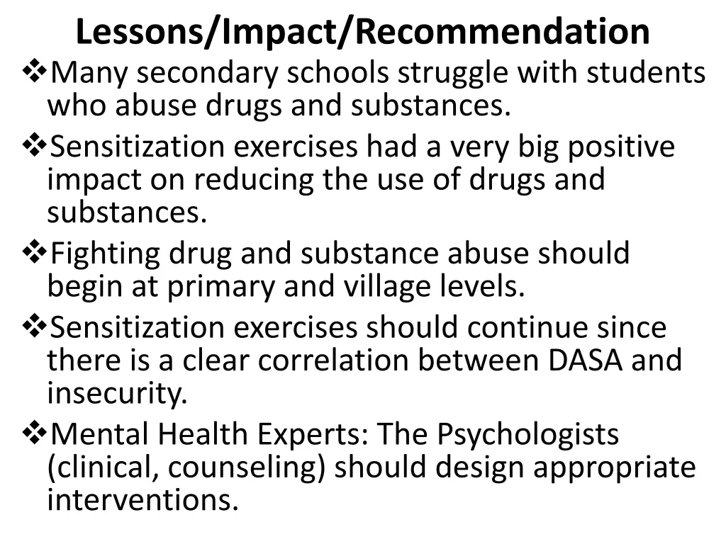 lessons impact recommendation many secondary