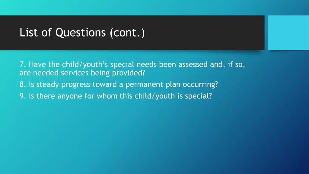 list of questions cont