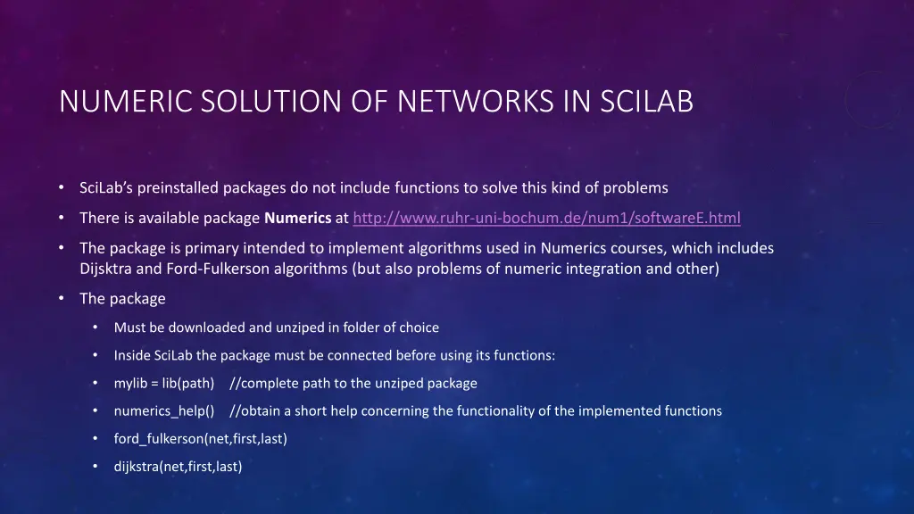 numeric solution of networks in scilab