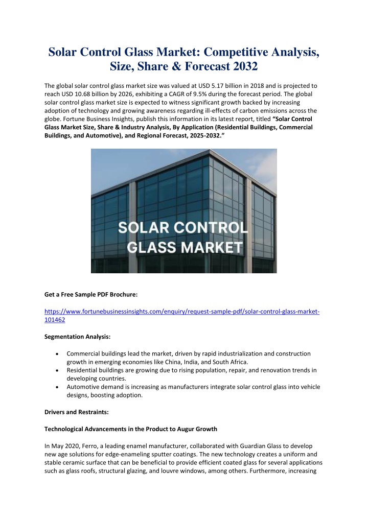 solar control glass market competitive analysis