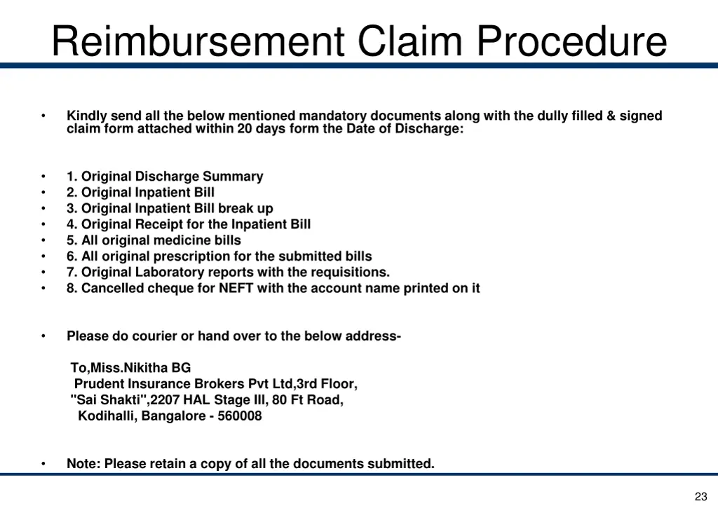 reimbursement claim procedure