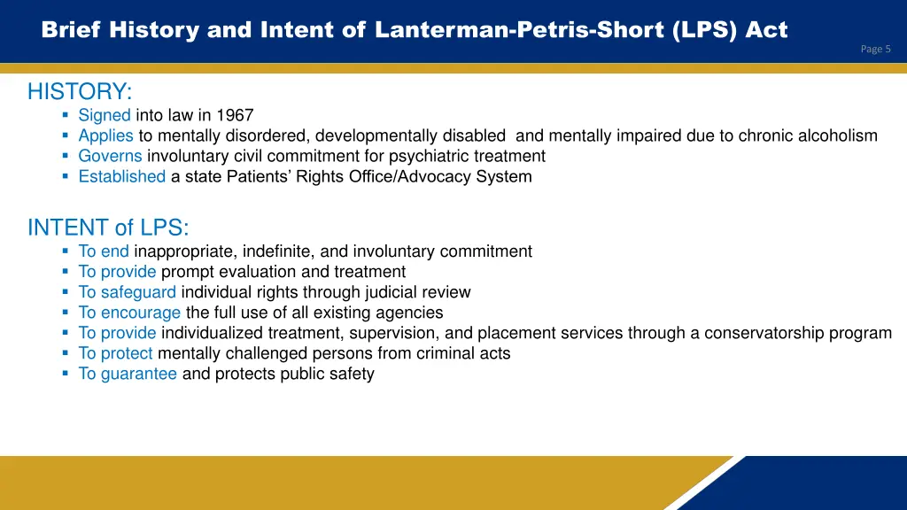 brief history and intent of lanterman petris