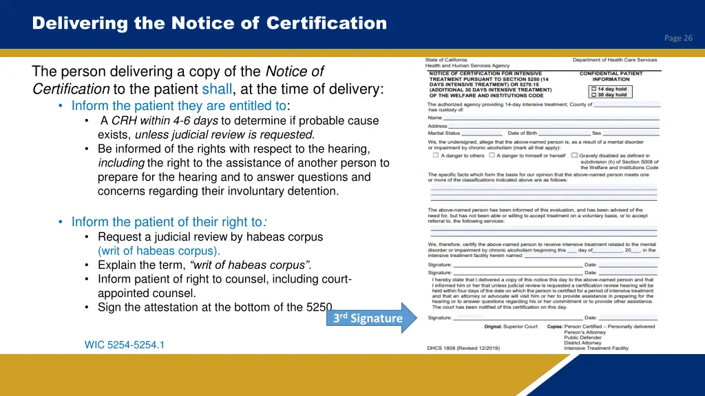 delivering the notice of certification