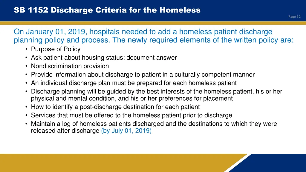 sb 1152 discharge criteria for the homeless
