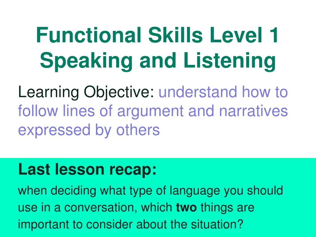 functional skills level 1 speaking and listening