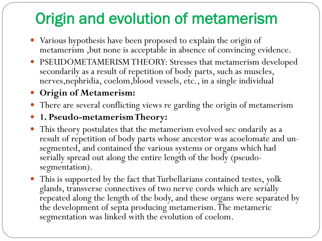 origin and evolution of metamerism origin