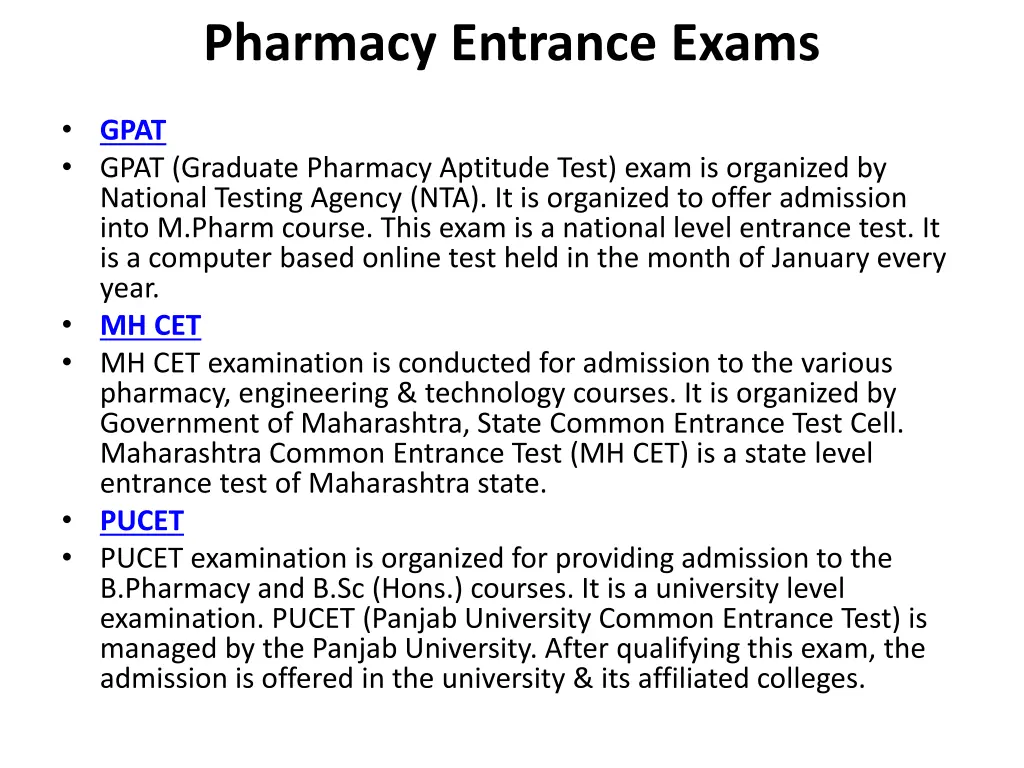 pharmacy entrance exams