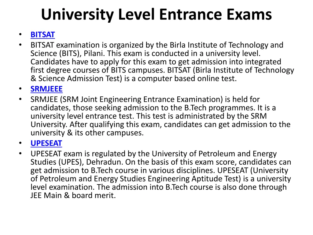university level entrance exams