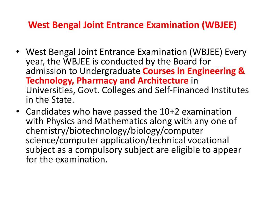 west bengal joint entrance examination wbjee