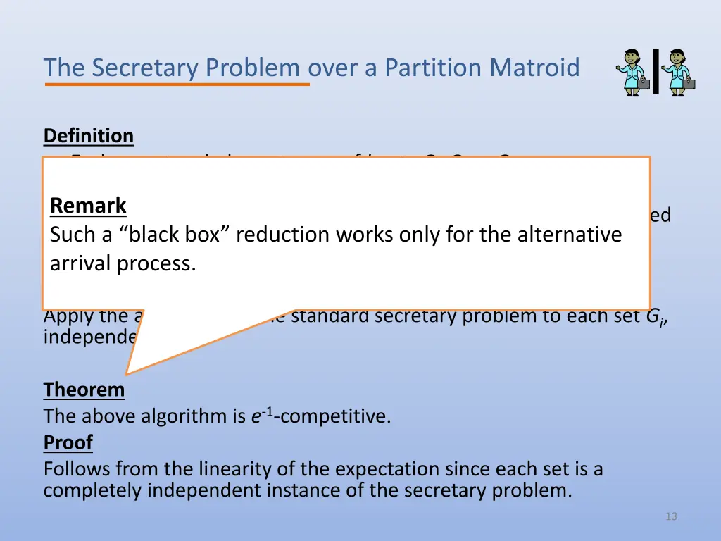 the secretary problem over a partition matroid