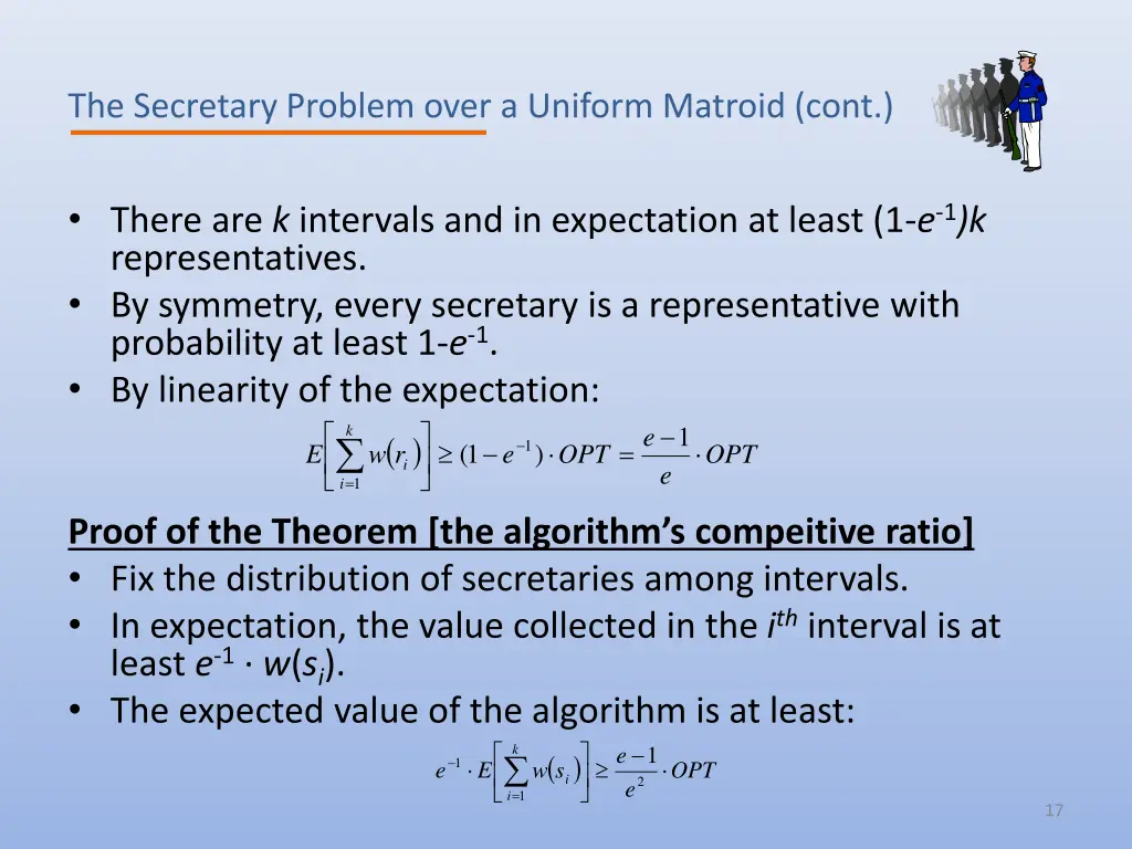 the secretary problem over a uniform matroid cont 1