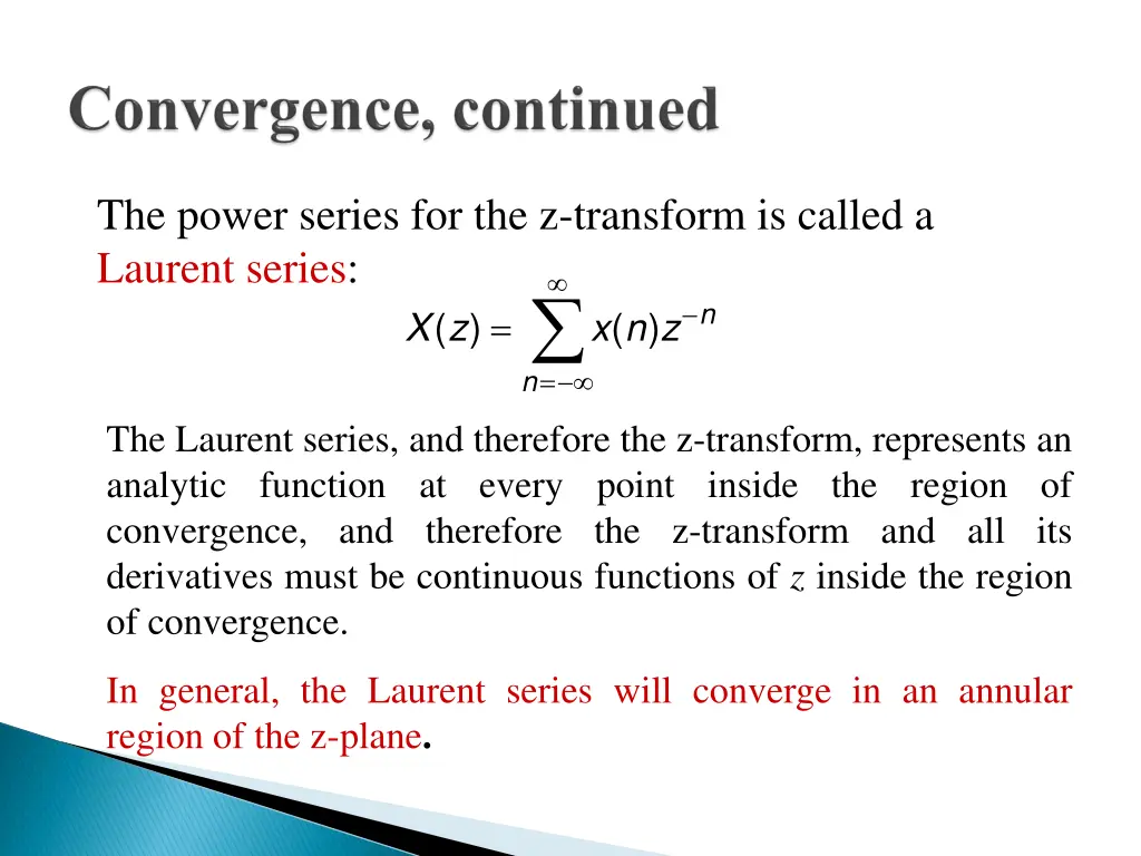 the power series for the z transform is called