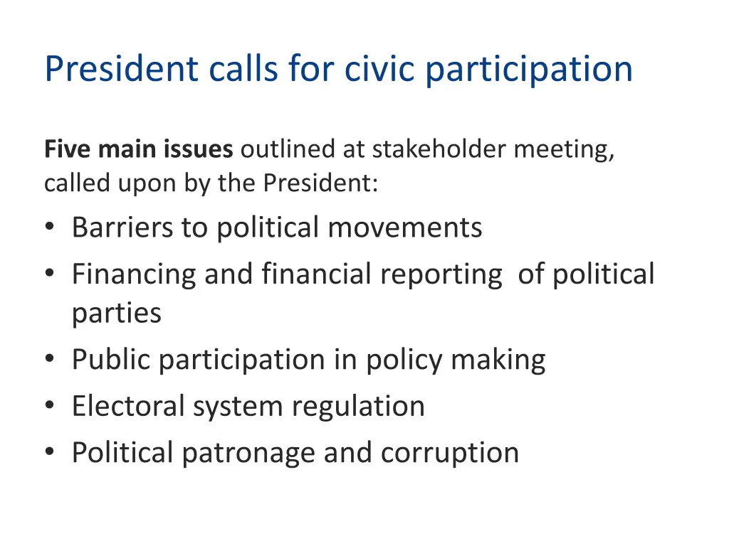 president calls for civic participation