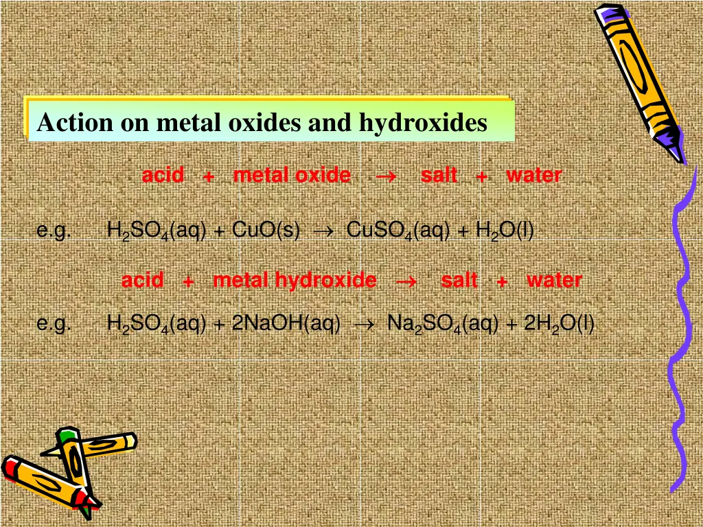 action on metal oxides and hydroxides