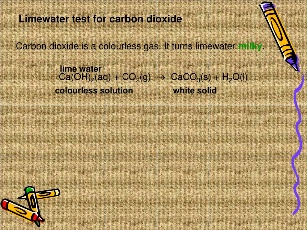 limewater test for carbon dioxide