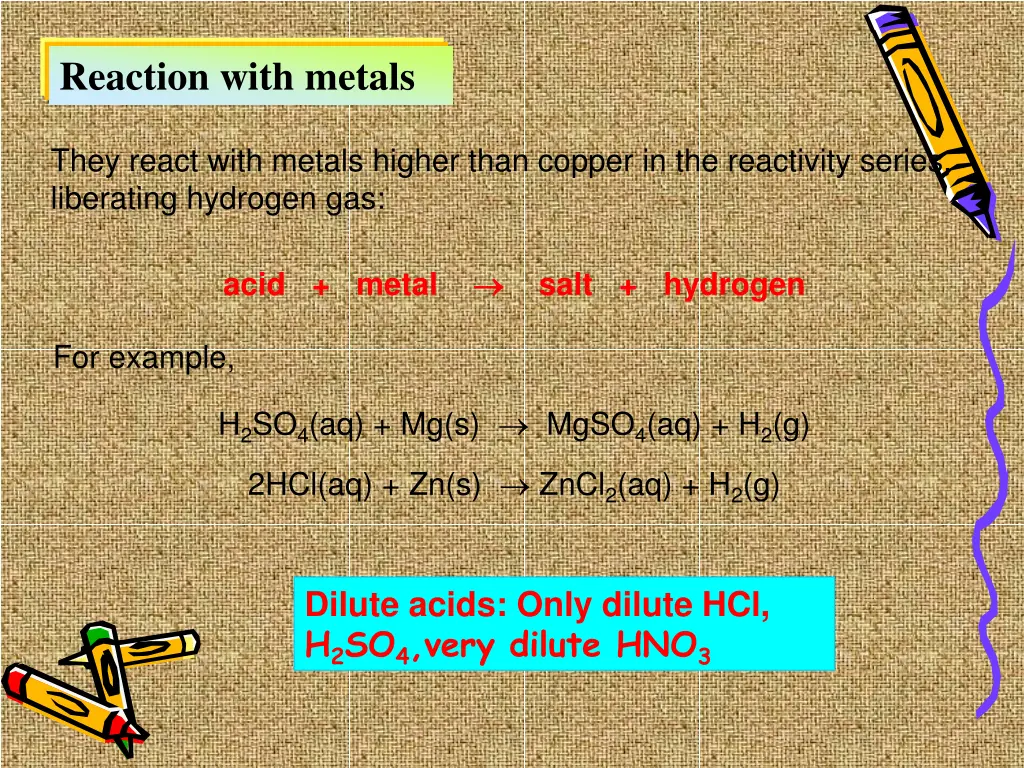 reaction with metals
