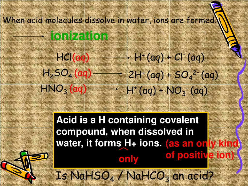 when acid molecules dissolve in water ions