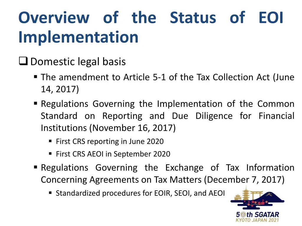 overview of the status of eoi implementation