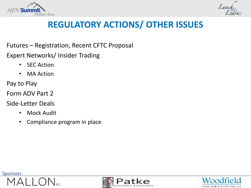 regulatory actions other issues