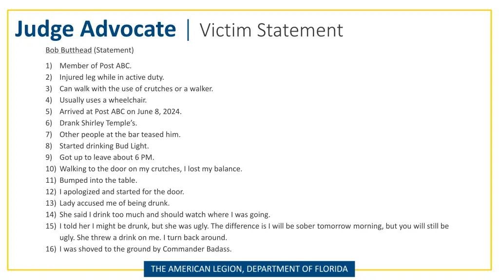 judge advocate victim statement bob butthead