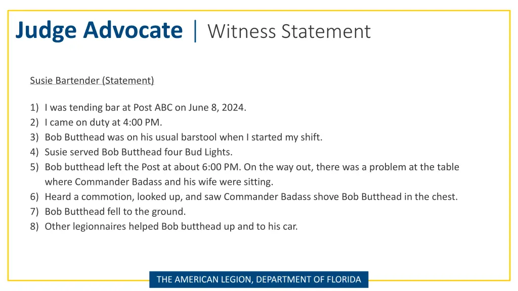 judge advocate witness statement