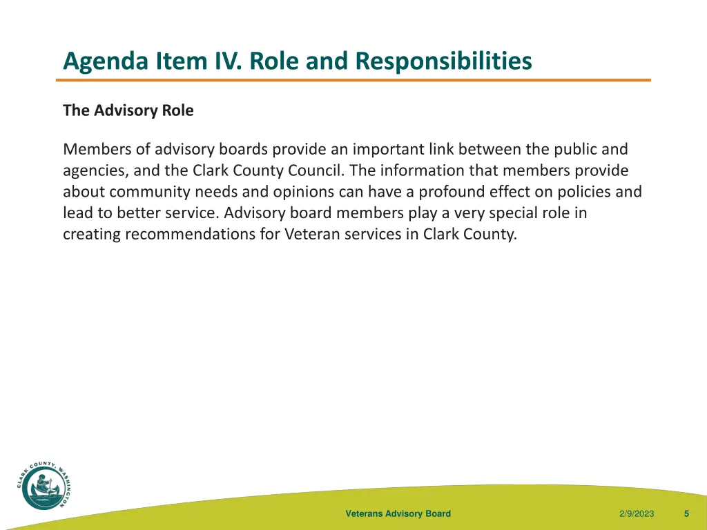agenda item iv role and responsibilities