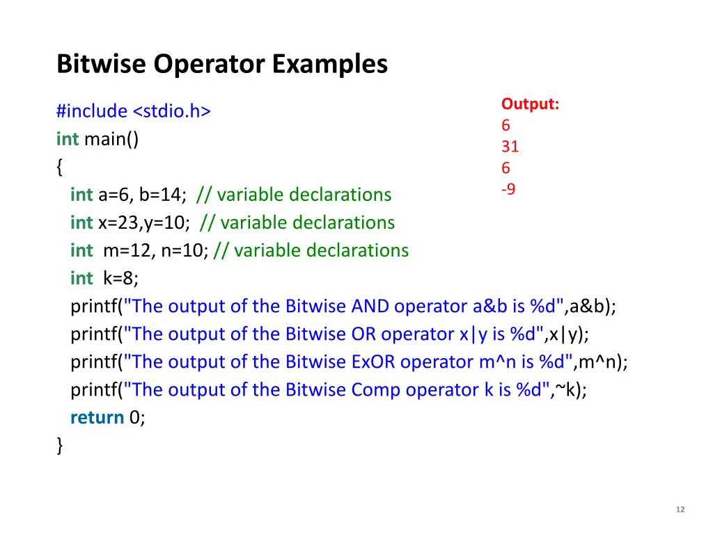 bitwise operator examples