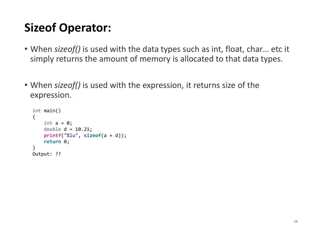 sizeof operator