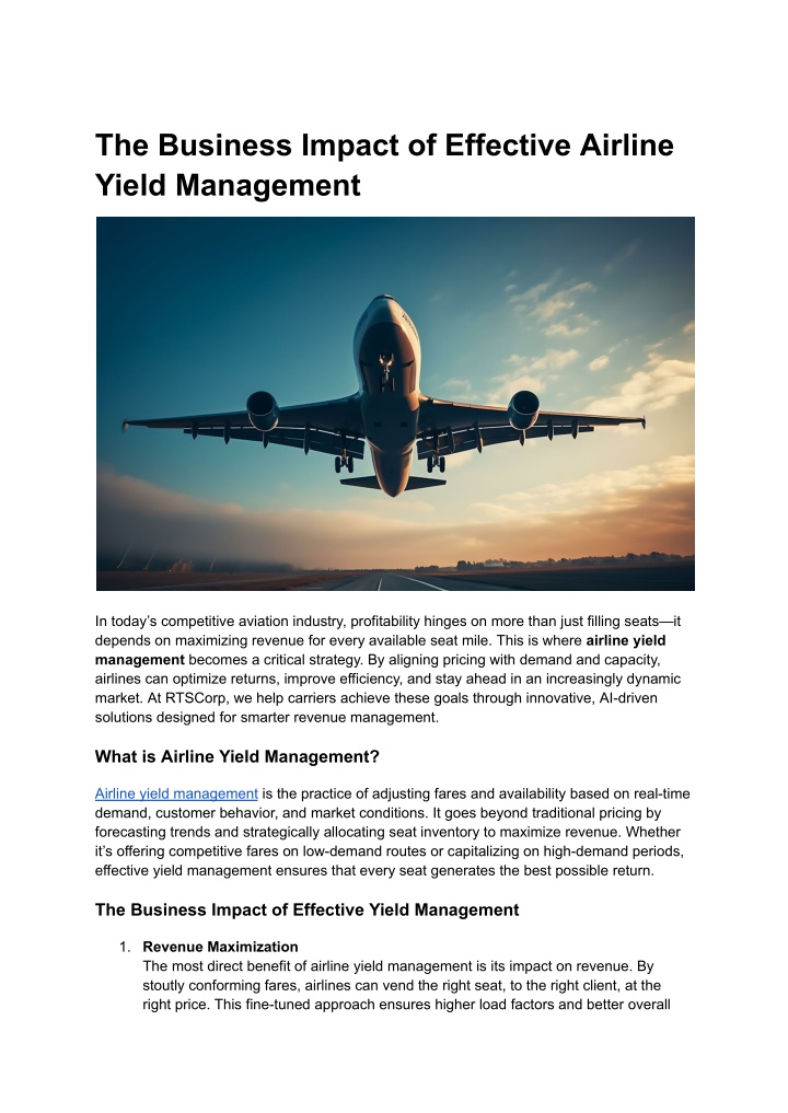 the business impact of effective airline yield