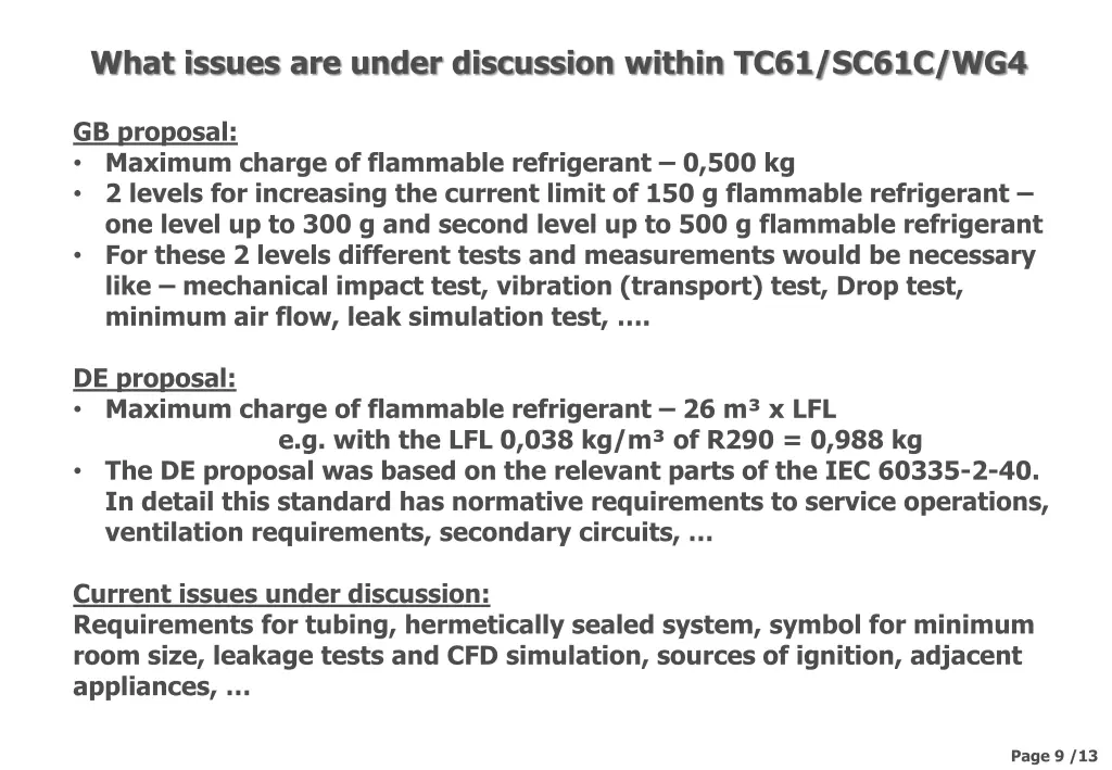 what issues are under discussion within tc61